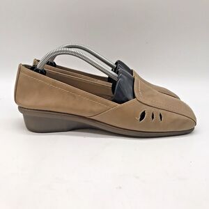 Aerosoles Medieval Tan Wedge Women’s 7M Faux Leather Square Toe  Comfort Shoes